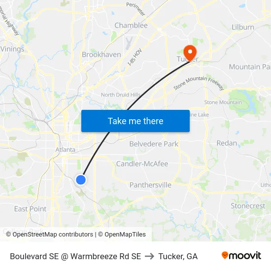 Boulevard SE @ Warmbreeze Rd SE to Tucker, GA map