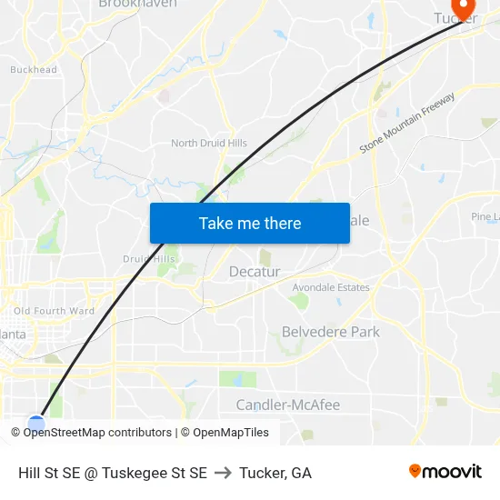 Hill St SE @ Tuskegee St SE to Tucker, GA map