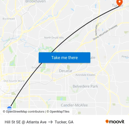 Hill St SE @ Atlanta Ave to Tucker, GA map