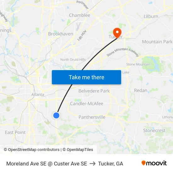 Moreland Ave SE @ Custer Ave SE to Tucker, GA map