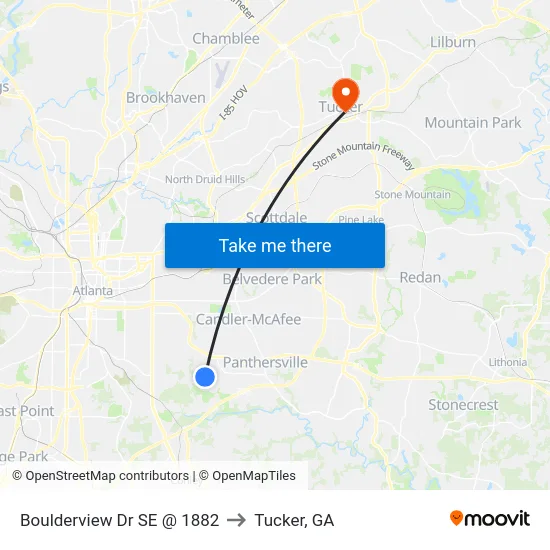 Boulderview Dr SE @ 1882 to Tucker, GA map