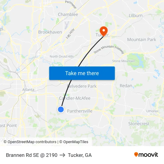 Brannen Rd SE @ 2190 to Tucker, GA map