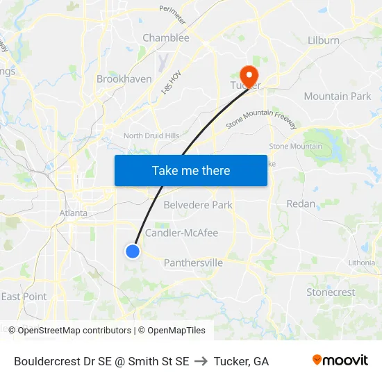 Bouldercrest Dr SE @ Smith St SE to Tucker, GA map