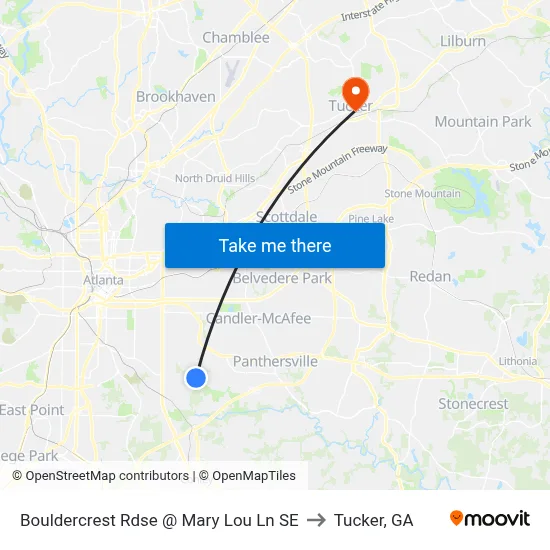 Bouldercrest Rdse @ Mary Lou Ln SE to Tucker, GA map