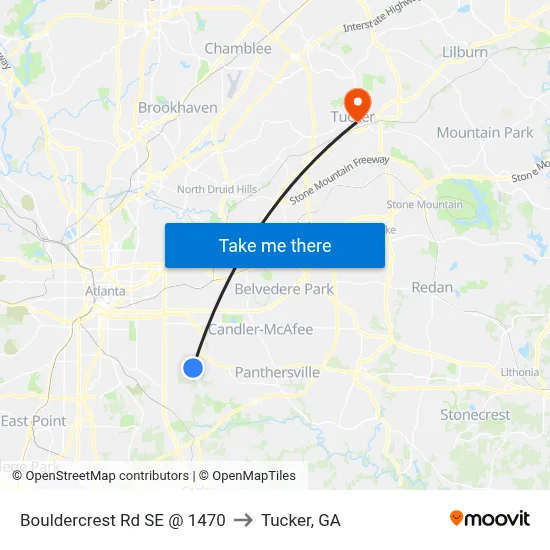Bouldercrest Rd SE @ 1470 to Tucker, GA map