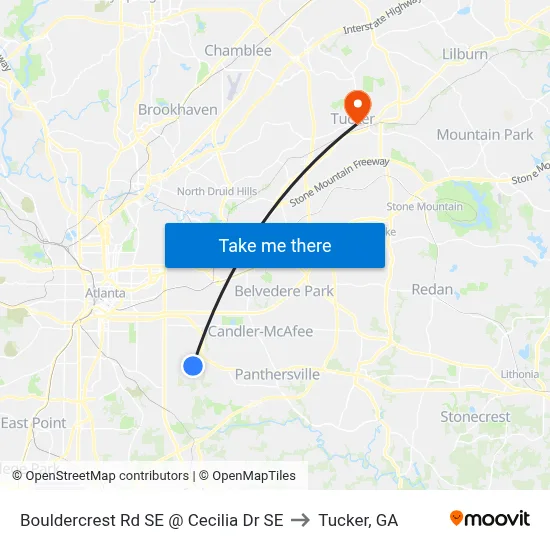 Bouldercrest Rd SE @ Cecilia Dr SE to Tucker, GA map