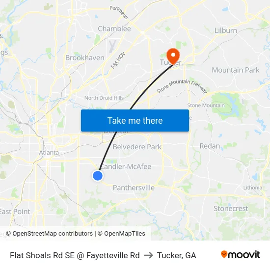 Flat Shoals Rd SE @ Fayetteville Rd to Tucker, GA map