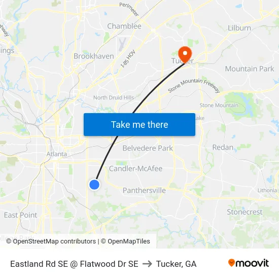 Eastland Rd SE @ Flatwood Dr SE to Tucker, GA map