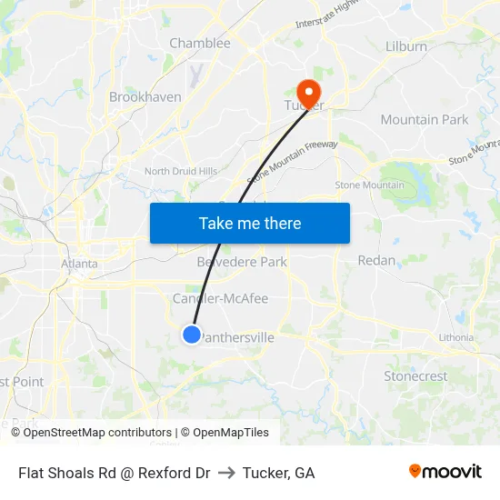 Flat Shoals Rd @ Rexford Dr to Tucker, GA map