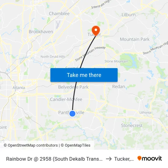 Rainbow Dr @ 2958 (South Dekalb Transfer Point) to Tucker, GA map