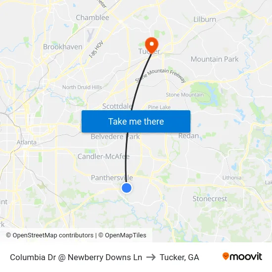 Columbia Dr @ Newberry Downs Ln to Tucker, GA map
