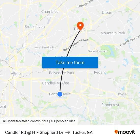Candler Rd @ H F Shepherd Dr to Tucker, GA map