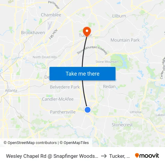 Wesley Chapel Rd @ Snapfinger Woods Dr to Tucker, GA map