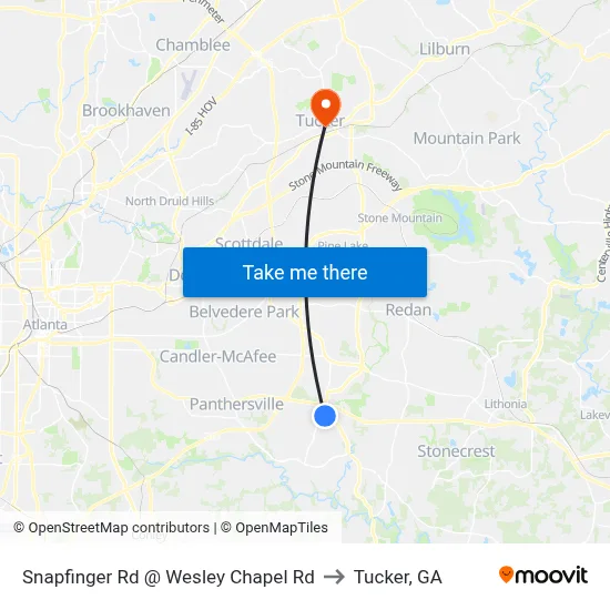 Snapfinger Rd @ Wesley Chapel Rd to Tucker, GA map