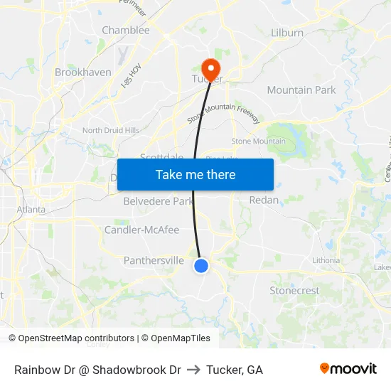 Rainbow Dr @ Shadowbrook Dr to Tucker, GA map