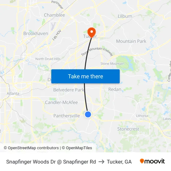 Snapfinger Woods Dr @ Snapfinger Rd to Tucker, GA map