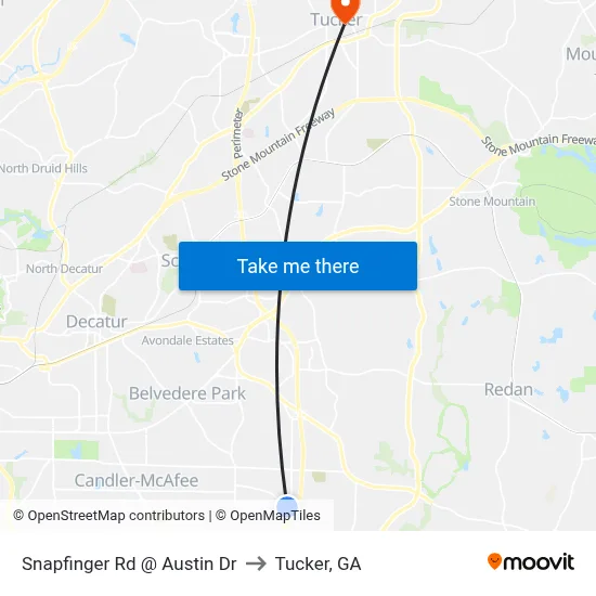 Snapfinger Rd @ Austin Dr to Tucker, GA map