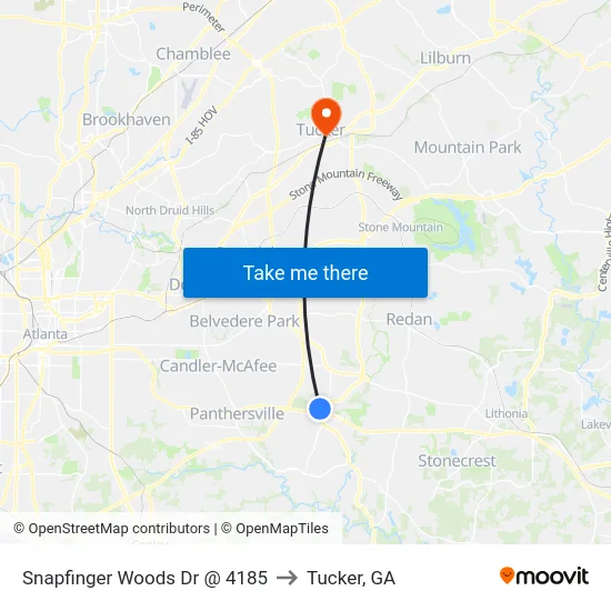 Snapfinger Woods Dr @ 4185 to Tucker, GA map