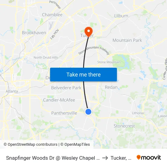 Snapfinger Woods Dr @ Wesley Chapel Rd to Tucker, GA map