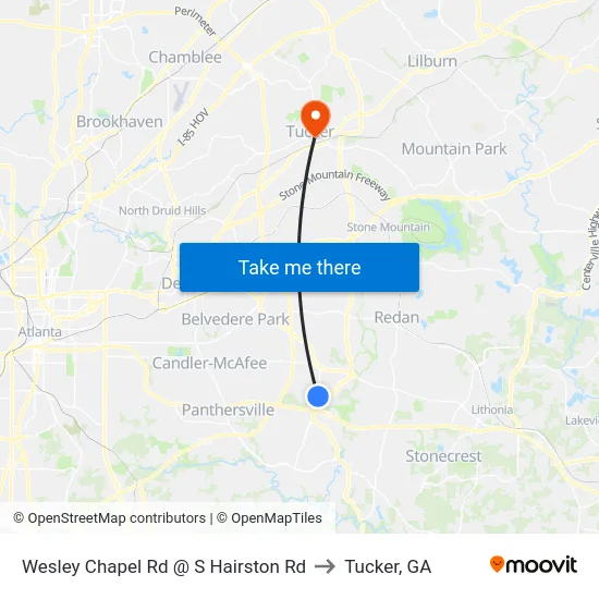 Wesley Chapel Rd @ S Hairston Rd to Tucker, GA map