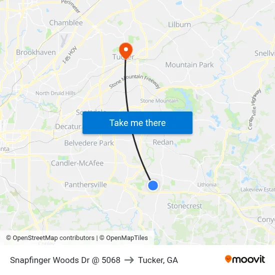 Snapfinger Woods Dr @ 5068 to Tucker, GA map