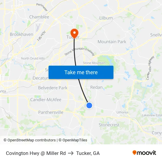 Covington Hwy @ Miller Rd to Tucker, GA map