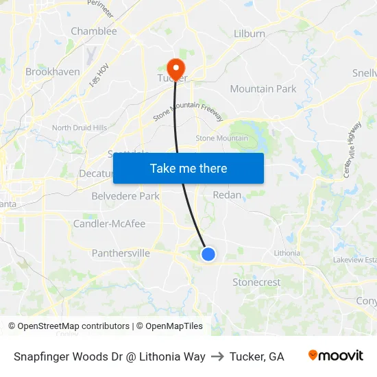 Snapfinger Woods Dr @ Lithonia Way to Tucker, GA map