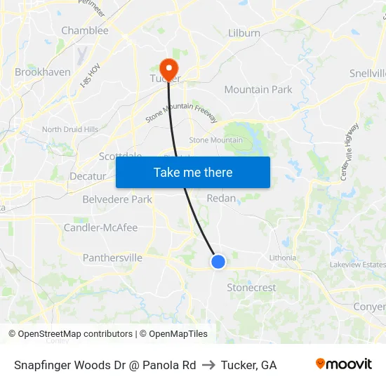 Snapfinger Woods Dr @ Panola Rd to Tucker, GA map