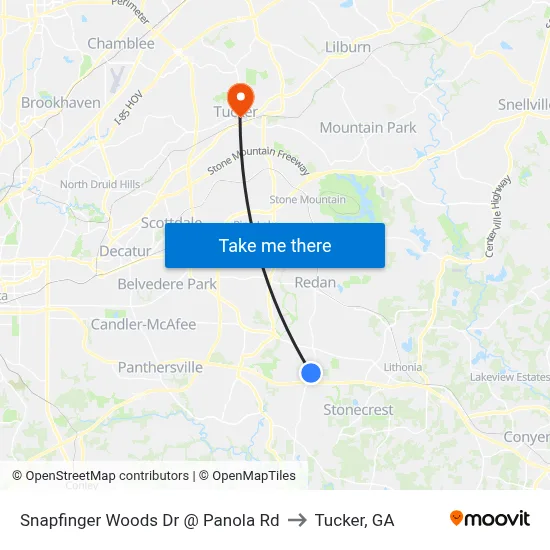 Snapfinger Woods Dr @ Panola Rd to Tucker, GA map