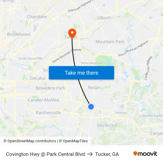 Covington Hwy @ Park Central Blvd to Tucker, GA map