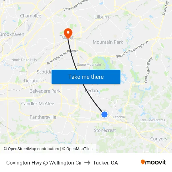 Covington Hwy @ Wellington Cir to Tucker, GA map
