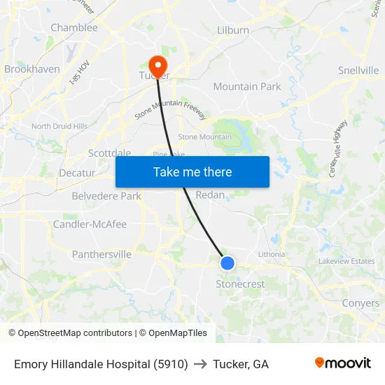 Emory Hillandale Hospital (5910) to Tucker, GA map