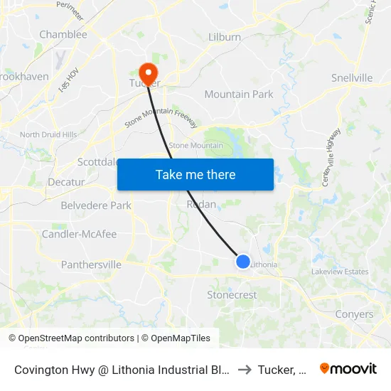 Covington Hwy @ Lithonia Industrial Blvd to Tucker, GA map