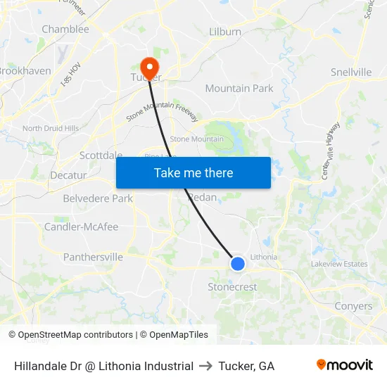 Hillandale Dr @ Lithonia Industrial to Tucker, GA map