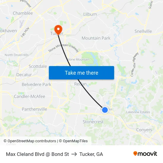 Max Cleland Blvd @ Bond St to Tucker, GA map