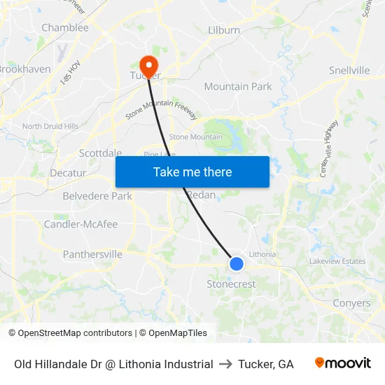 Old Hillandale Dr @ Lithonia Industrial to Tucker, GA map
