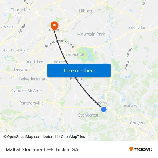 Mall at Stonecrest to Tucker, GA map