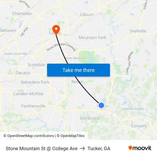 Stone Mountain St @ College Ave to Tucker, GA map