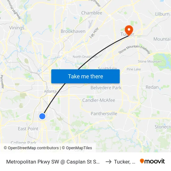 Metropolitan Pkwy SW @ Casplan St SW (S) to Tucker, GA map