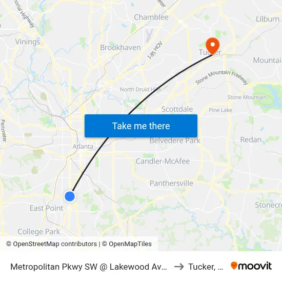 Metropolitan Pkwy SW @ Lakewood Ave SW to Tucker, GA map