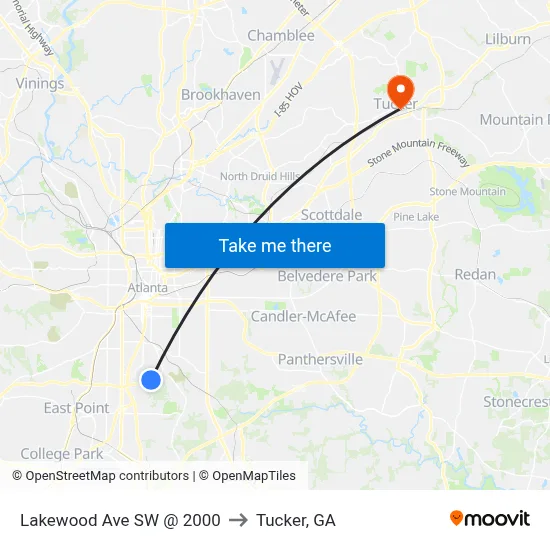 Lakewood Ave SW @ 2000 to Tucker, GA map
