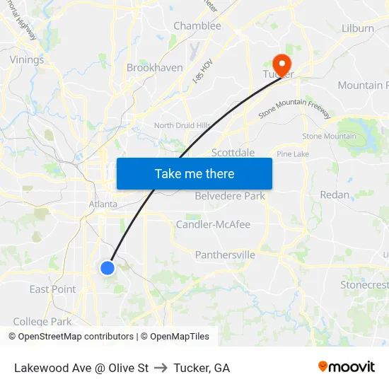 Lakewood Ave @ Olive St to Tucker, GA map