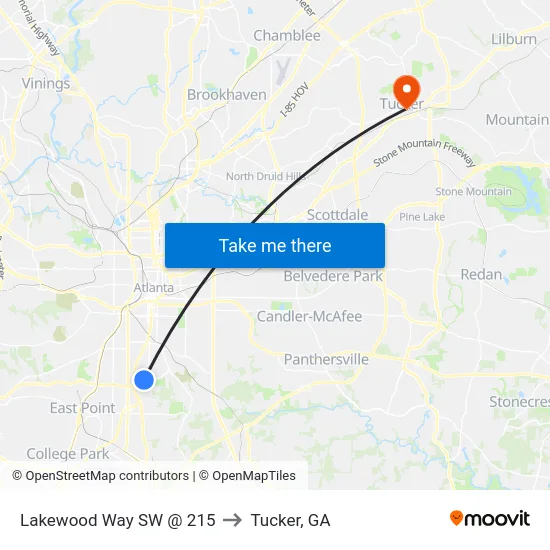 Lakewood Way SW @ 215 to Tucker, GA map
