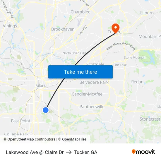 Lakewood Ave @ Claire Dr to Tucker, GA map