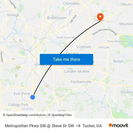 Metropolitan Pkwy SW @ Steve Dr SW to Tucker, GA map