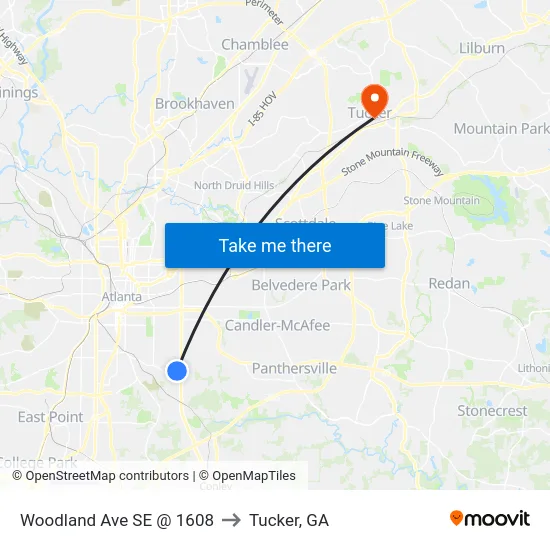 Woodland Ave SE @ 1608 to Tucker, GA map