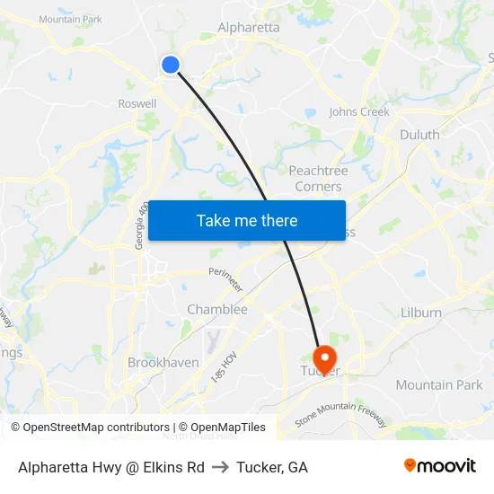 Alpharetta Hwy @ Elkins Rd to Tucker, GA map