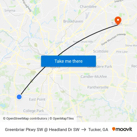 Greenbriar Pkwy SW @ Headland Dr SW to Tucker, GA map