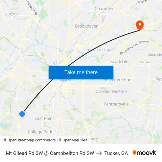 Mt Gilead Rd SW @ Campbellton Rd SW to Tucker, GA map