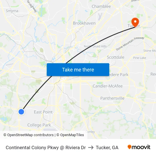 Continental Colony Pkwy @ Riviera Dr to Tucker, GA map